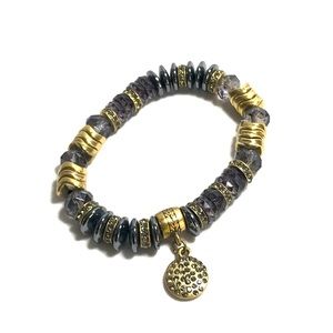 Rhinestone, crystals & brass beaded bracelet